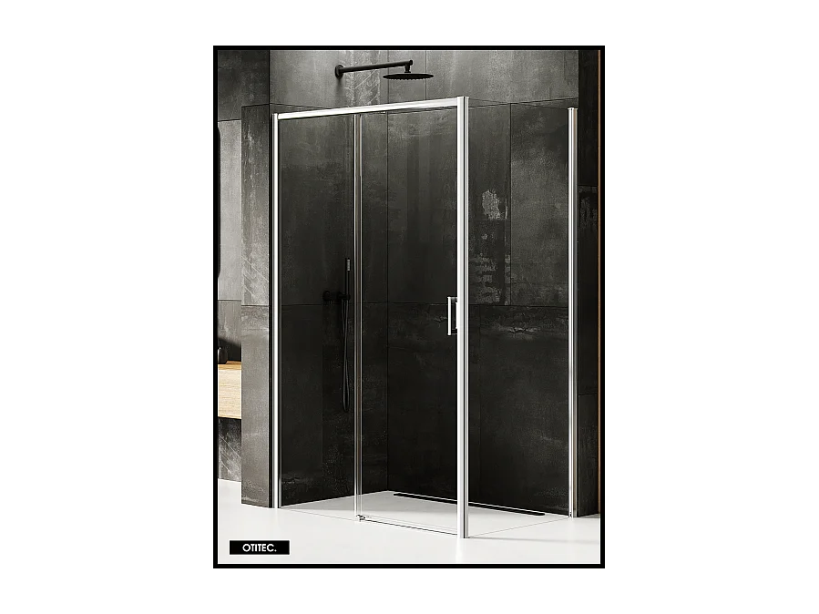 Porte de Douche avec Paroi Latérale (ouverture depuis l'angle) - 150 x 80 x 200 - CHROME - PRIME - GAUCHE