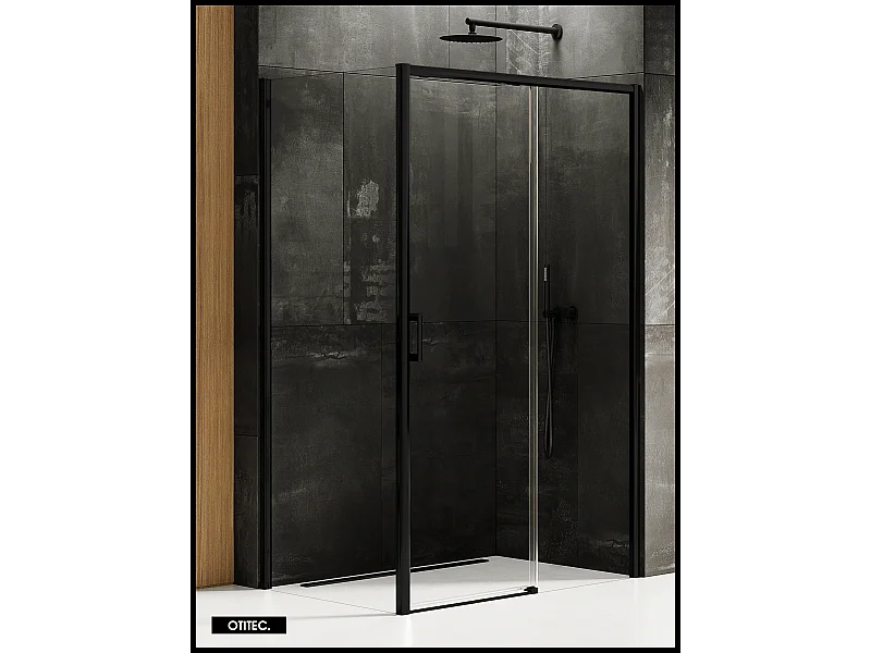 Porte de Douche avec Paroi Latérale (ouverture depuis l'angle) - 140 x 100 x 200 - NOIR MAT - PRIME - DROITE
