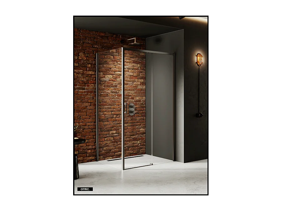 Porte de Douche avec Paroi Latérale (ouverture depuis l'angle) - 120 x 70 x 200 - GUNMETAL - PRIME - DROITE