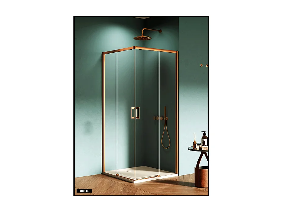 Porte de Douche Coulissante avec Paroi Latérale - 100 x 80 x 200 - CUIVRE BROSSÉ - PRIME