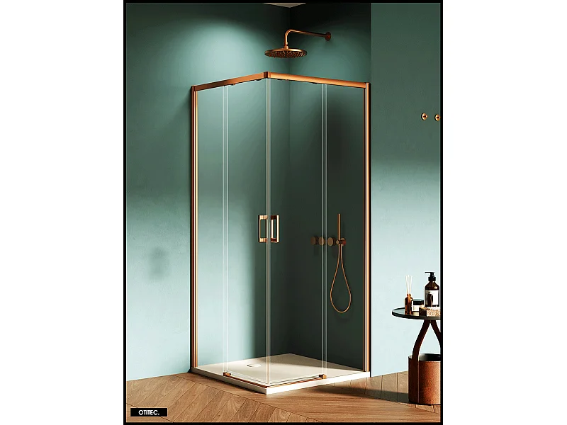 Porte de Douche Coulissante avec Paroi Latérale - 100 x 80 x 200 - CUIVRE BROSSÉ - PRIME