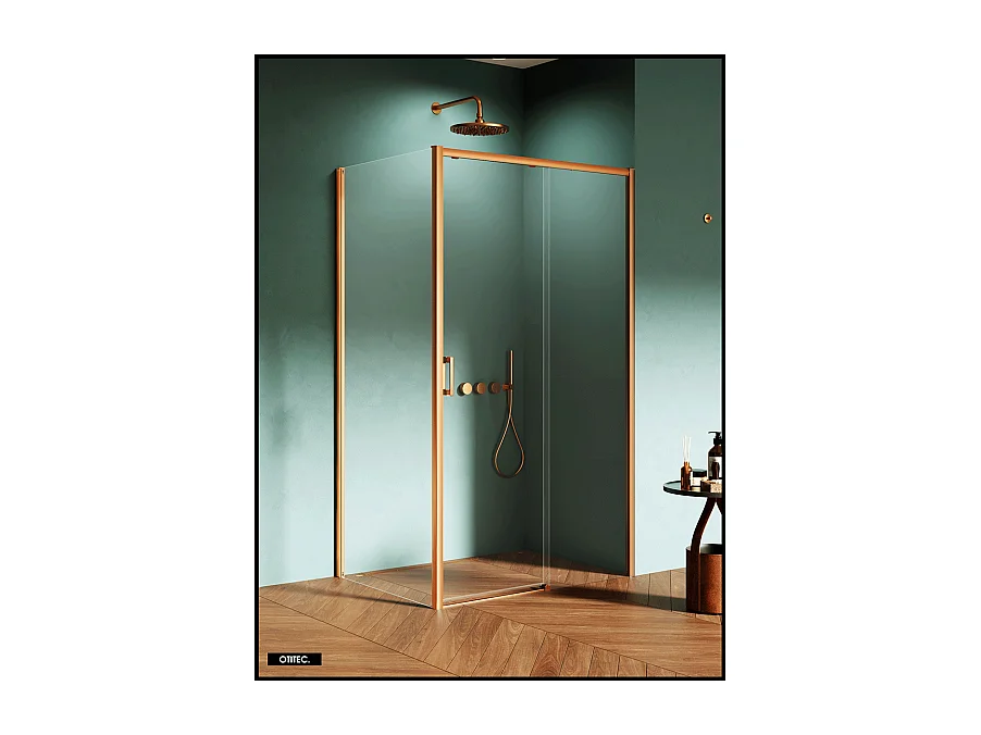 Porte de Douche avec Paroi Latérale (ouverture depuis l'angle) - 140 x 80 x 200 - CUIVRE BROSSÉ - PRIME - DROITE