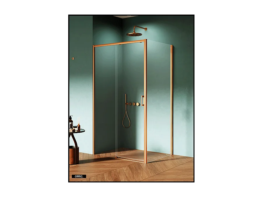 Porte de Douche avec Paroi Latérale (ouverture depuis l'angle) - 140 x 70 x 200 - OR BROSSÉ - PRIME - GAUCHE