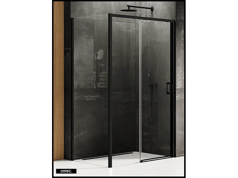 Porte de Douche avec Paroi Latérale - 160 x 80 x 200 - NOIR MAT - PRIME - GAUCHE