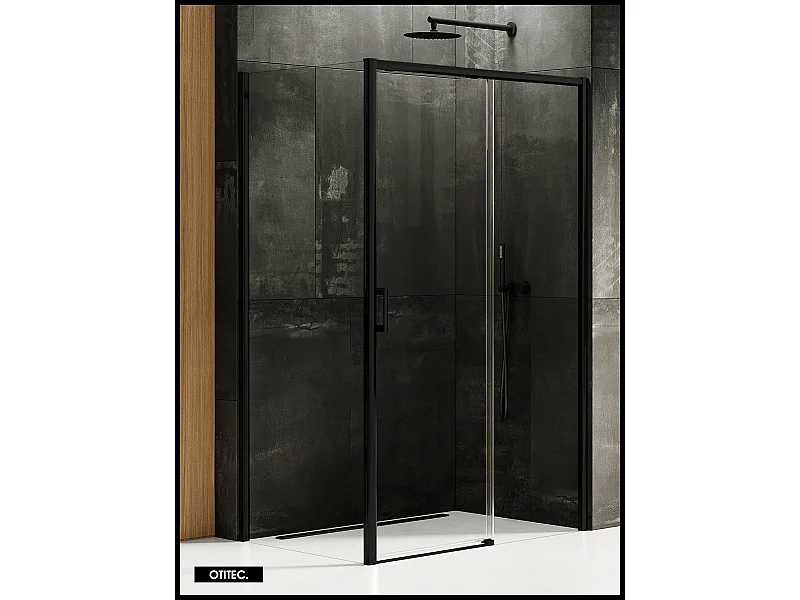Porte de Douche avec Paroi Latérale (ouverture depuis l'angle) - 160 x 70 x 200 - NOIR MAT - PRIME - DROITE