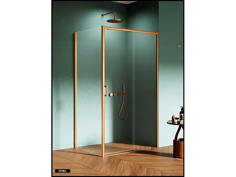 Porte de Douche avec Paroi Latérale (ouverture depuis l'angle) - 140 x 70 x 200 - CUIVRE BROSSÉ - PRIME - DROITE