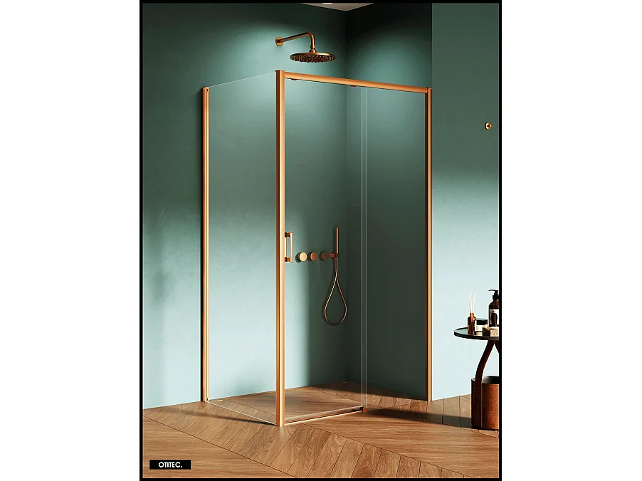 Porte de Douche avec Paroi Latérale (ouverture depuis l'angle) - 130 x 80 x 200 - CUIVRE BROSSÉ - PRIME - DROITE