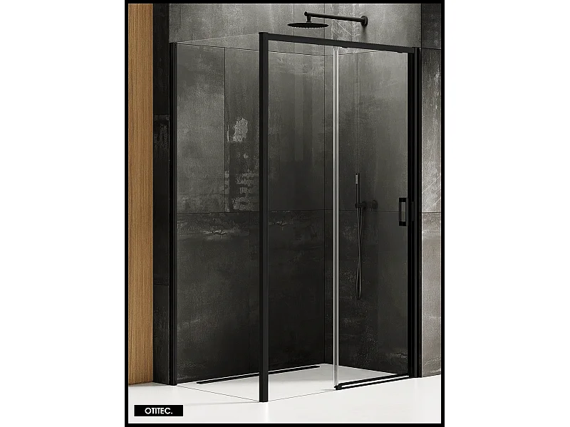 Porte de Douche avec Paroi Latérale - 150 x 90 x 200 - NOIR MAT - PRIME - GAUCHE