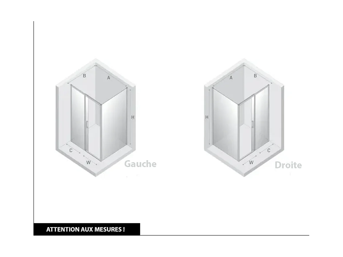 Porte de Douche avec Paroi Latérale (ouverture depuis l'angle) - 130 x 100 x 200 - OR LÉGER - PRIME - GAUCHE