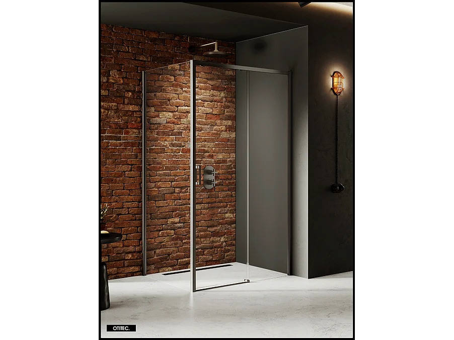 Porte de Douche avec Paroi Latérale (ouverture depuis l'angle) - 150 x 70 x 200 - GUNMETAL - PRIME - DROITE