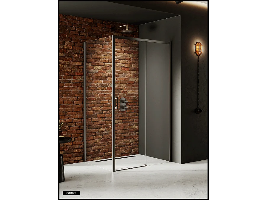 Porte de Douche avec Paroi Latérale (ouverture depuis l'angle) - 160 x 80 x 200 - GUNMETAL - PRIME - DROITE