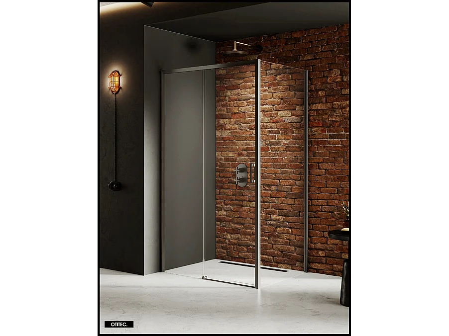 Porte de Douche avec Paroi Latérale (ouverture depuis l'angle) - 100 x 90 x 200 - GUNMETAL - PRIME - GAUCHE