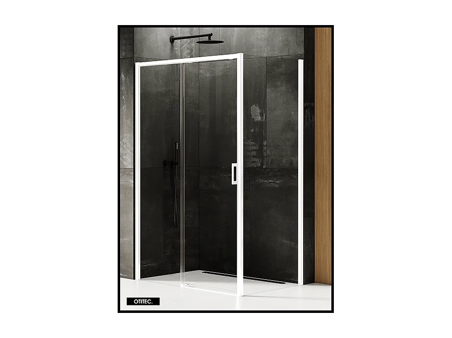 Porte de Douche avec Paroi Latérale (ouverture depuis l'angle) - 110 x 80 x 200 - BLANC MAT - PRIME - GAUCHE