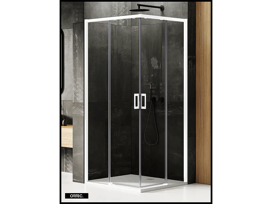 Porte de Douche Coulissante avec Paroi Latérale - 100 x 100 x 200 - BLANC MAT - PRIME