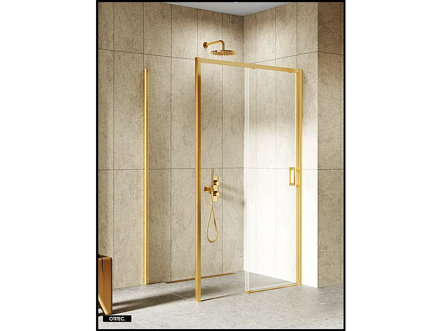 Porte de Douche avec Paroi Latérale - 140 x 100 x 200 - OR BROSSÉ - PRIME - DROITE