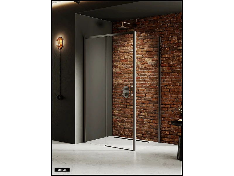 Porte de Douche avec Paroi Latérale (ouverture depuis l'angle) - 100 x 100 x 200 - GUNMETAL - PRIME - GAUCHE