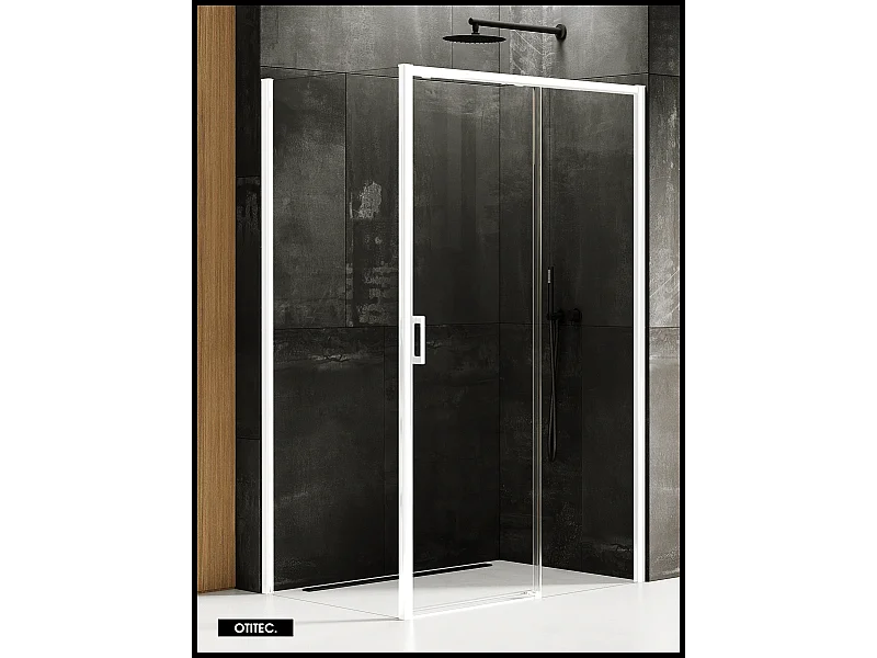 Porte de Douche avec Paroi Latérale (ouverture depuis l'angle) - 160 x 100 x 200 - BLANC MAT - PRIME - DROITE