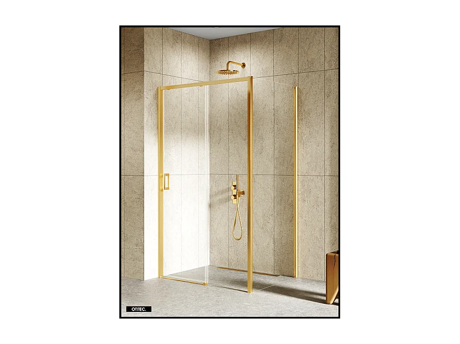 Porte de Douche avec Paroi Latérale - 140 x 70 x 200 - OR BROSSÉ - PRIME - GAUCHE
