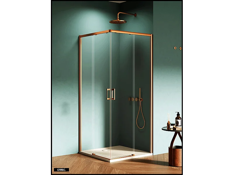 Porte de Douche Coulissante avec Paroi Latérale - 70 x 90 x 200 - CUIVRE BROSSÉ - PRIME
