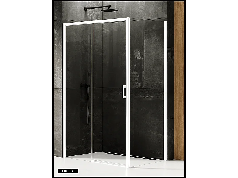 Porte de Douche avec Paroi Latérale (ouverture depuis l'angle) - 120 x 80 x 200 - BLANC MAT - PRIME - GAUCHE