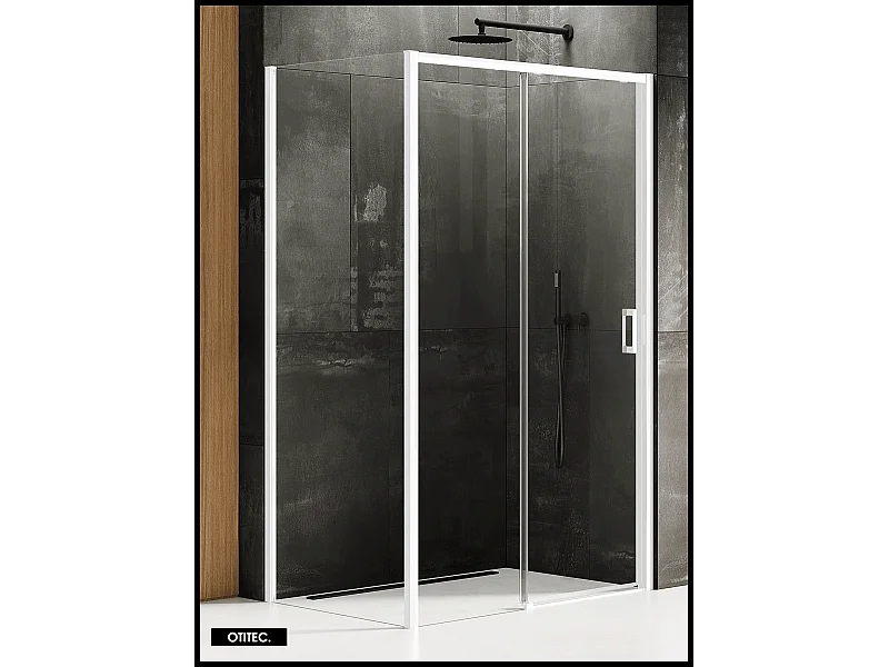 Porte de Douche avec Paroi Latérale - 140 x 100 x 200 - BLANC MAT - PRIME - GAUCHE