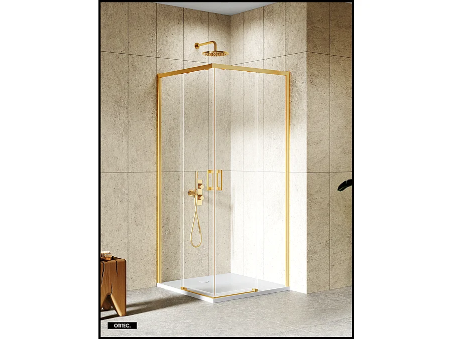 Porte de Douche Coulissante avec Paroi Latérale - 100 x 70 x 200 - OR BROSSÉ - PRIME
