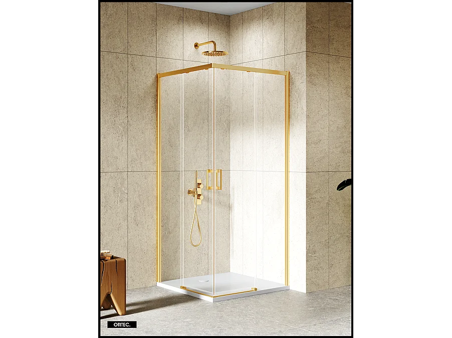 Porte de Douche Coulissante avec Paroi Latérale - 80 x 90 x 200 - OR BROSSÉ - PRIME