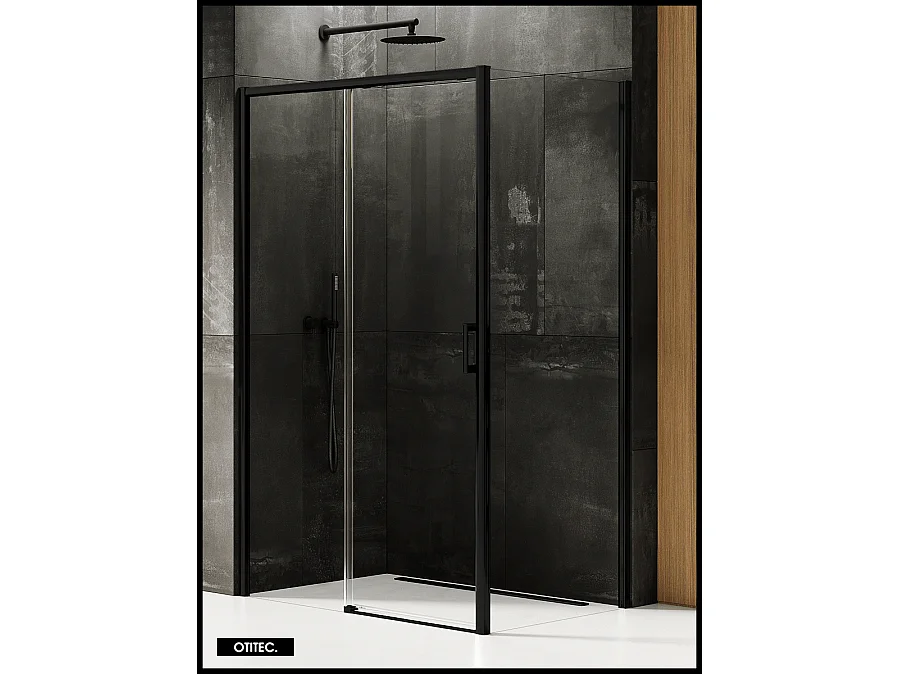 Porte de Douche avec Paroi Latérale (ouverture depuis l'angle) - 130 x 80 x 200 - NOIR MAT - PRIME - GAUCHE
