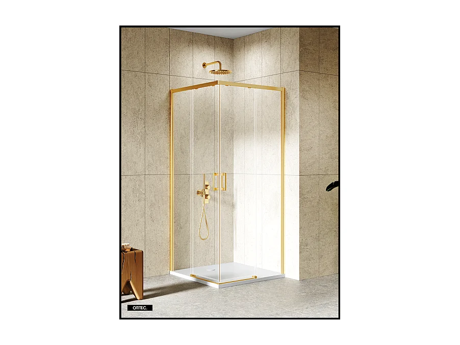 Porte de Douche Coulissante avec Paroi Latérale - 120 x 90 x 200 - OR BROSSÉ - PRIME