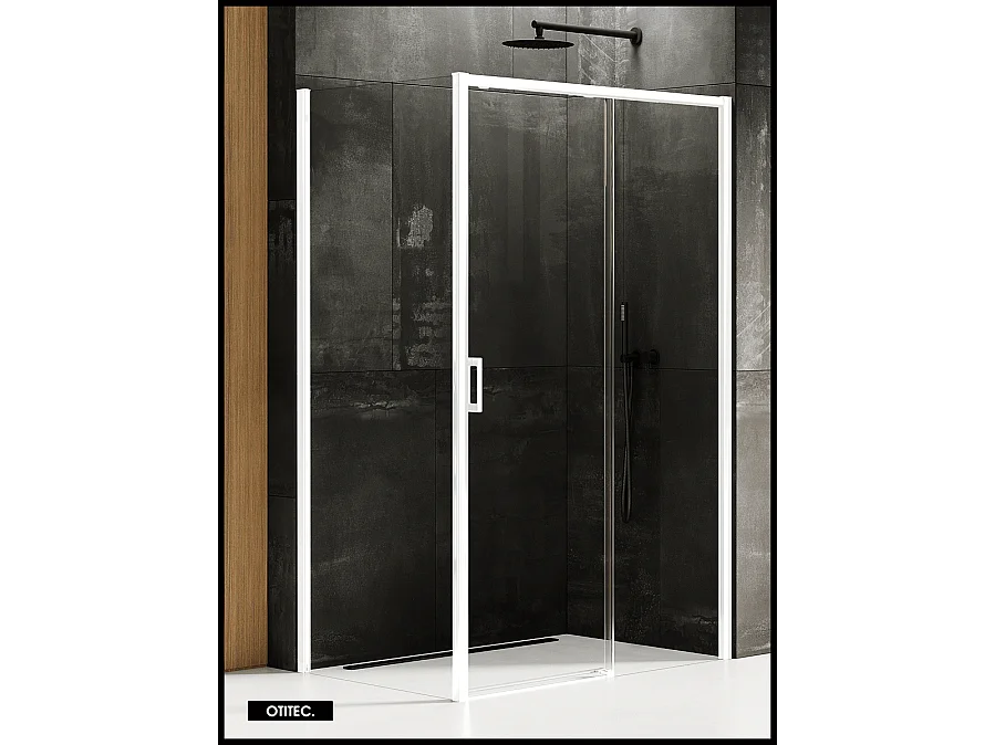 Porte de Douche avec Paroi Latérale (ouverture depuis l'angle) - 160 x 90 x 200 - BLANC MAT - PRIME - DROITE