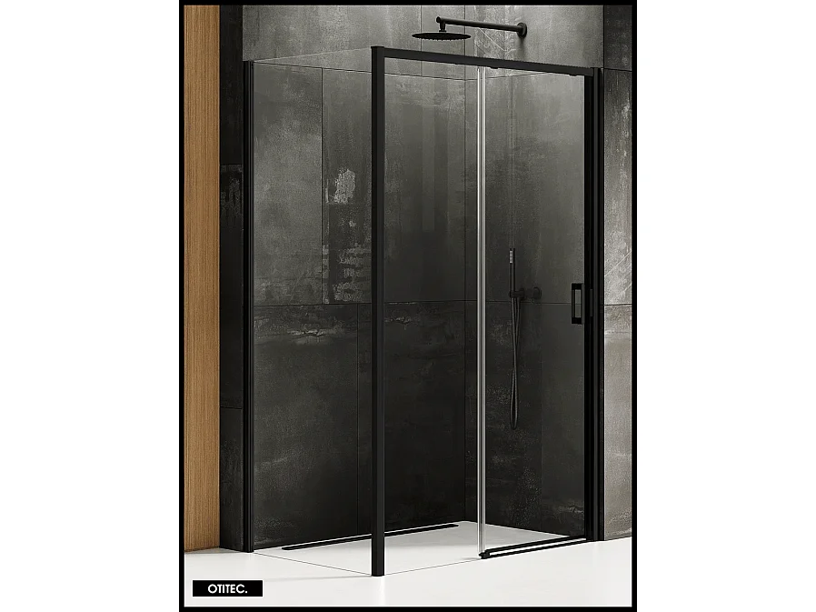 Porte de Douche avec Paroi Latérale - 150 x 100 x 200 - NOIR MAT - PRIME - GAUCHE