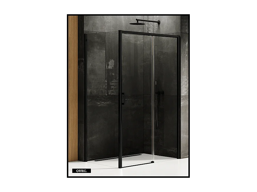 Porte de Douche avec Paroi Latérale (ouverture depuis l'angle) - 120 x 90 x 200 - NOIR MAT - PRIME - DROITE