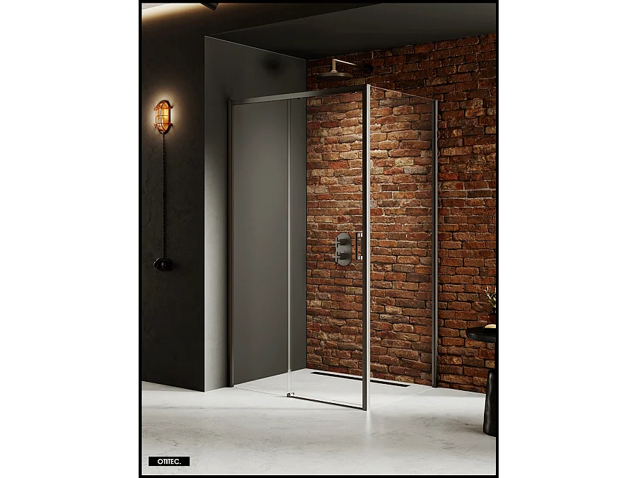 Porte de Douche avec Paroi Latérale (ouverture depuis l'angle) - 120 x 90 x 200 - GUNMETAL - PRIME - GAUCHE