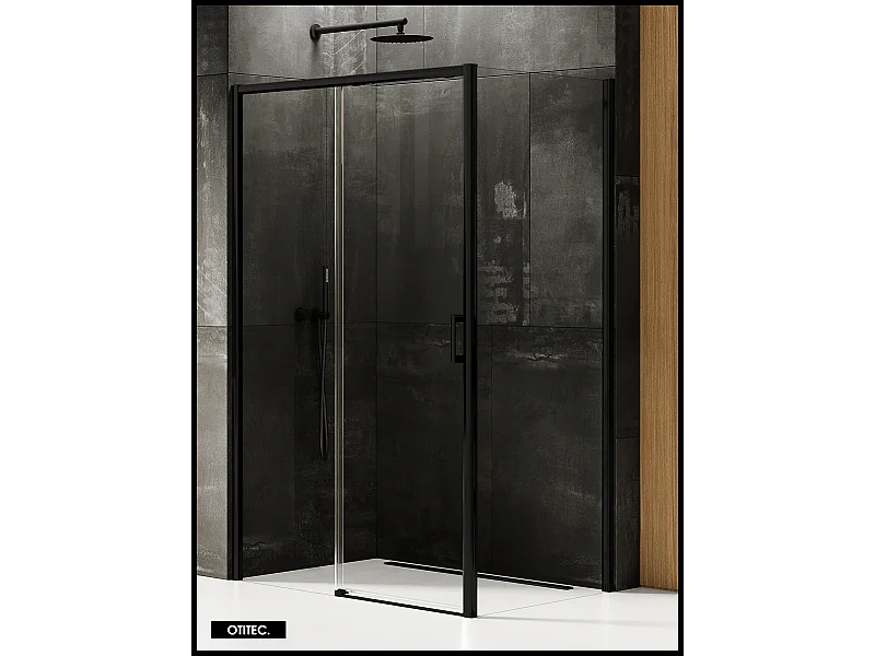 Porte de Douche avec Paroi Latérale (ouverture depuis l'angle) - 140 x 70 x 200 - NOIR MAT - PRIME - GAUCHE