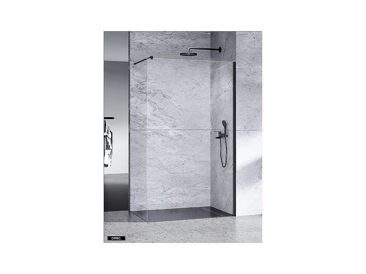 Paroi de Douche Italienne - 120 x 200 - NOIR MAT- NESTA