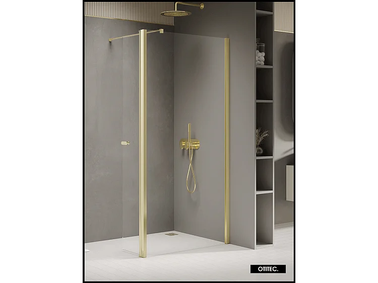 Paroi de Douche Italienne - 80 x 195 - SEPTIA OR LEGER - Retour Pivotant 34 cm - Or léger