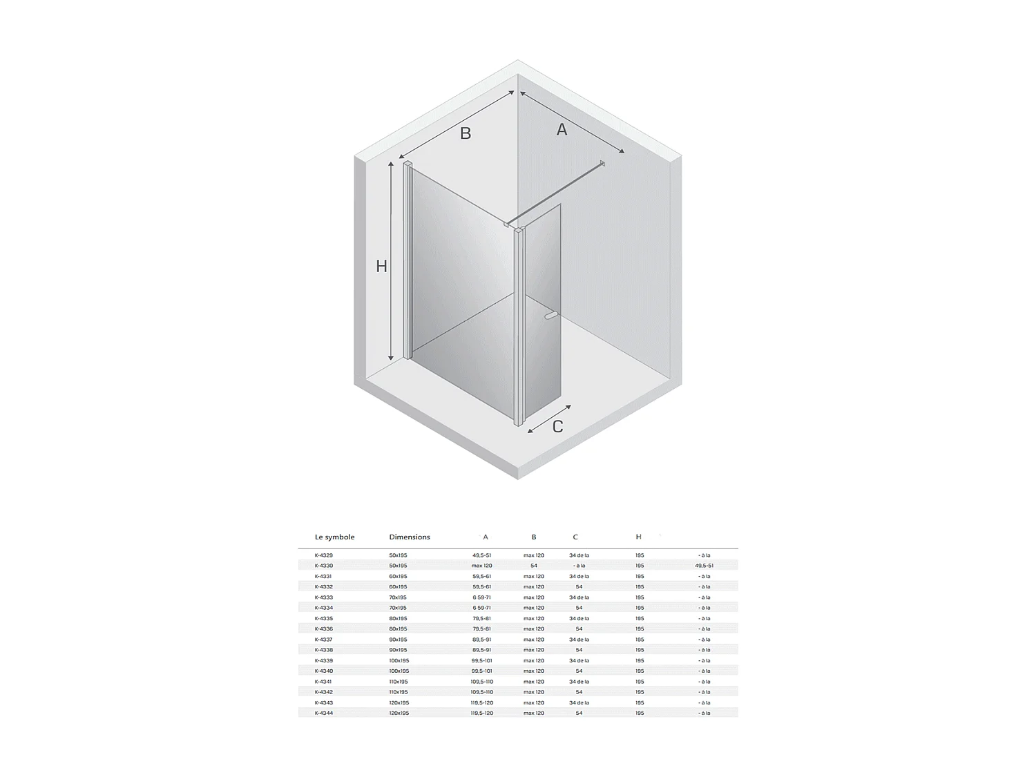 Paroi de Douche Italienne - 120 x 195 - SEPTIA OR BROSSE - Retour Pivotant 34 cm - Or Brossé