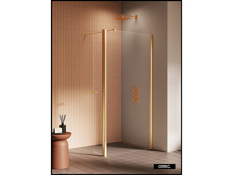 Paroi de Douche Italienne - 80 x 195 - SEPTIA OR BROSSE - Retour Pivotant 54 cm - Or Brossé