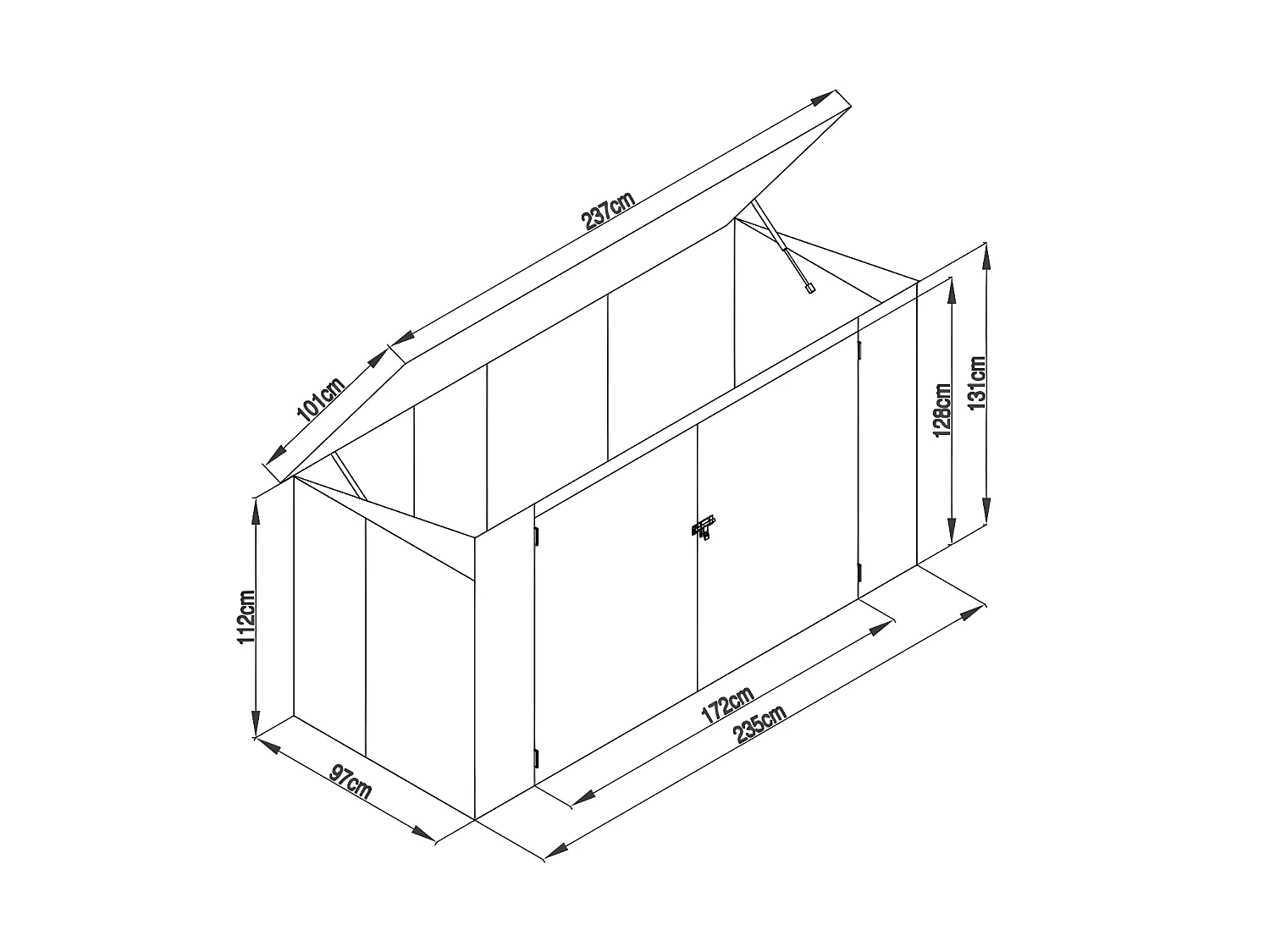 Abri pour poubelle triple en acier galvanisé gris anthracite - L237 x P101 x H131 cm - ILARIO