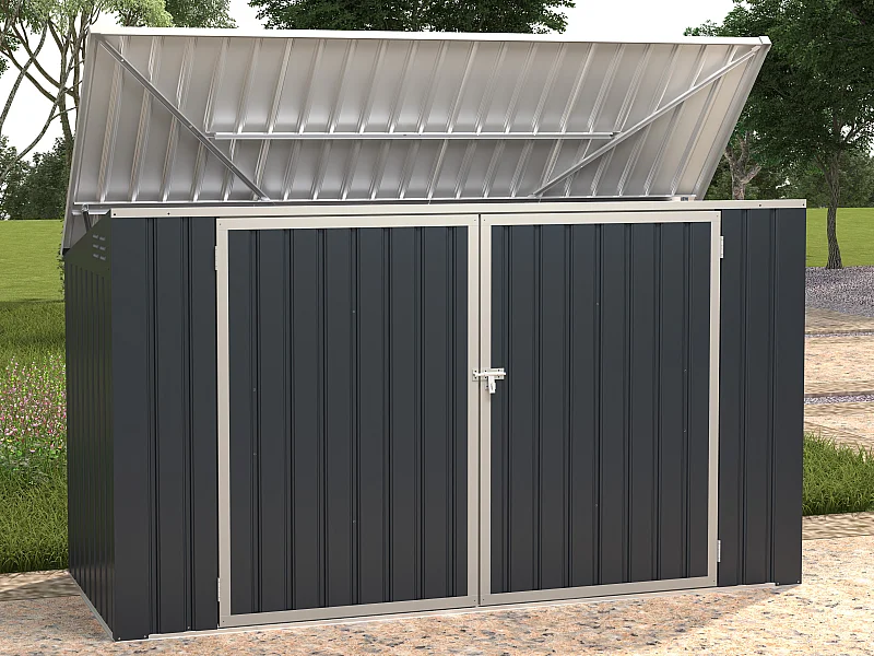 Abri pour poubelle triple en acier galvanisé gris anthracite - L237 x P101 x H131 cm - ILARIO