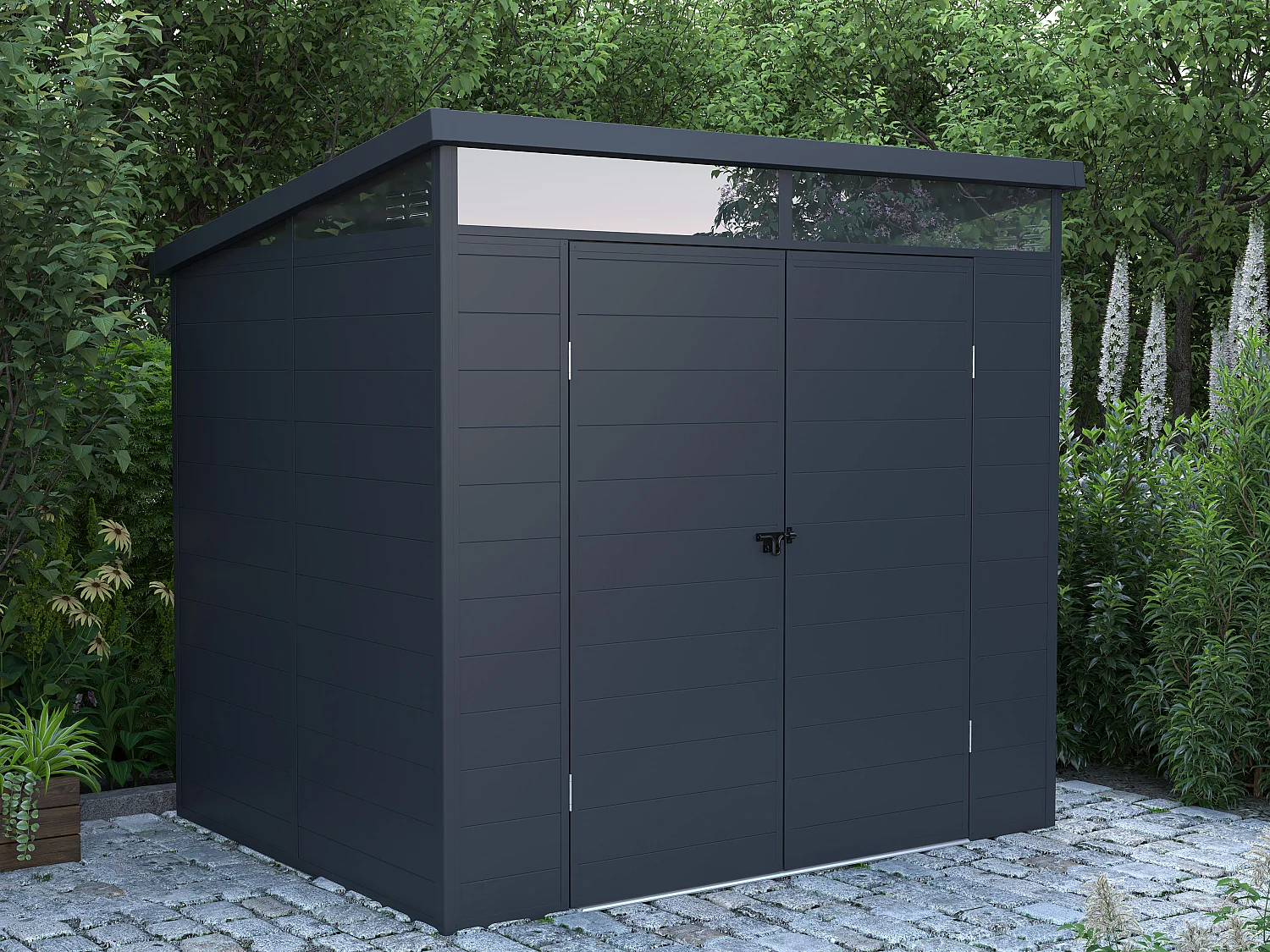 Abri de jardin en résine gris anthracite 4,57 m² avec plancher - MINARO