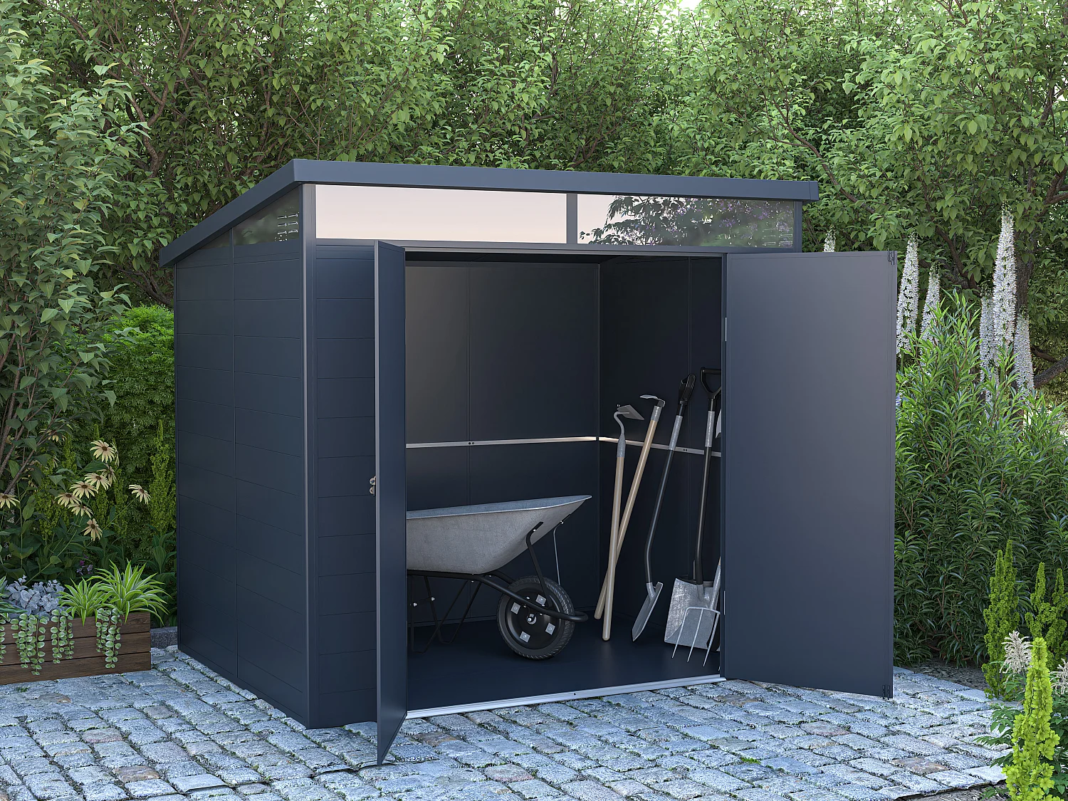 Abri de jardin en résine gris anthracite 4,57 m² avec plancher - MINARO