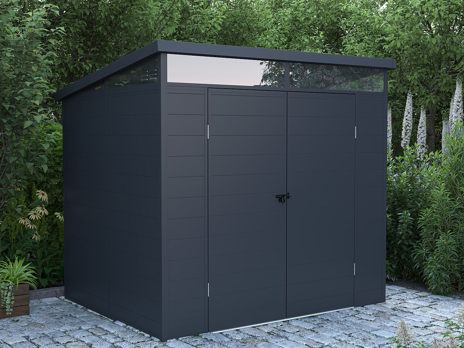 Vente-unique Gartenhaus Aus Kunstharz - Anthrazitgrau - 4 M² - Mit Boden - Minaro