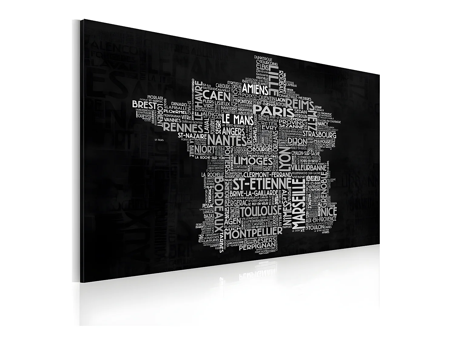 Tableau Cartes du monde Text map of France on the black background 60x40 cm