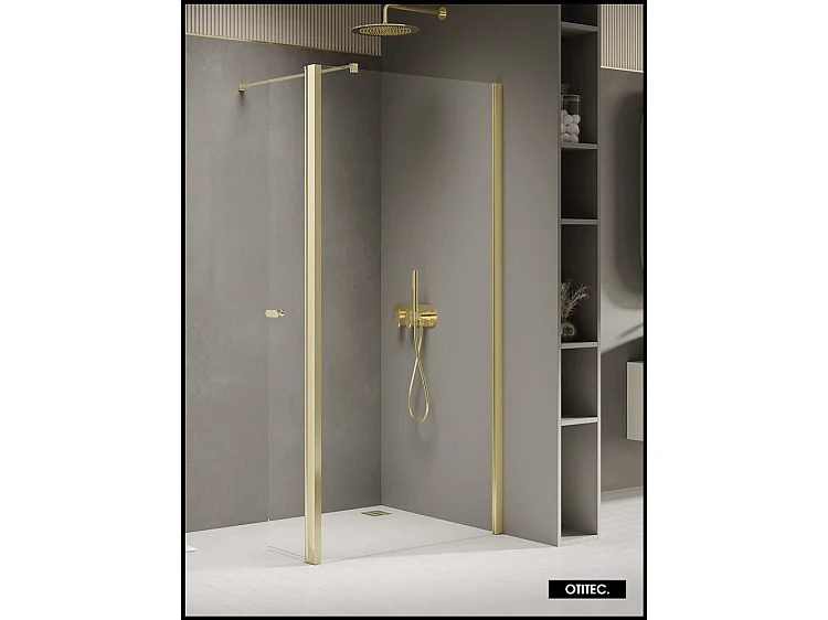 Paroi de Douche Italienne - 100 x 195 - SEPTIA OR LEGER - Retour Pivotant 34 cm - Or léger