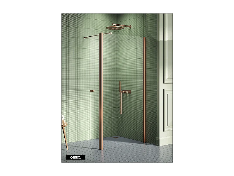 Paroi de Douche Italienne - 120 x 195 - SEPTIA  CUIVRE BROSSE - Retour Pivotant 54 cm - Cuivre Brossé