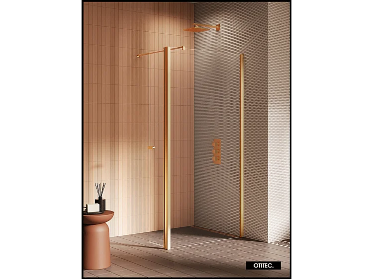 Paroi de Douche Italienne - 100 x 195 - SEPTIA OR BROSSE - Retour Pivotant 34 cm - Or Brossé