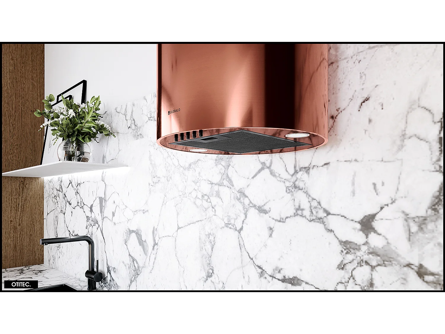 Hotte Murale Aspirante Silencieuse - 39 cm - 570 m3/h - LOBELIO - Vin Cuivre