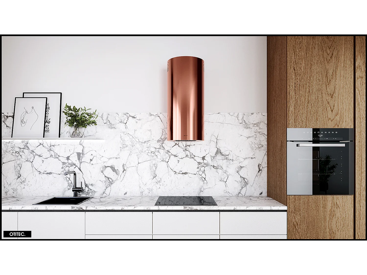 Hotte Murale Aspirante Silencieuse - 39 cm - 570 m3/h - LOBELIO - Vin Cuivre