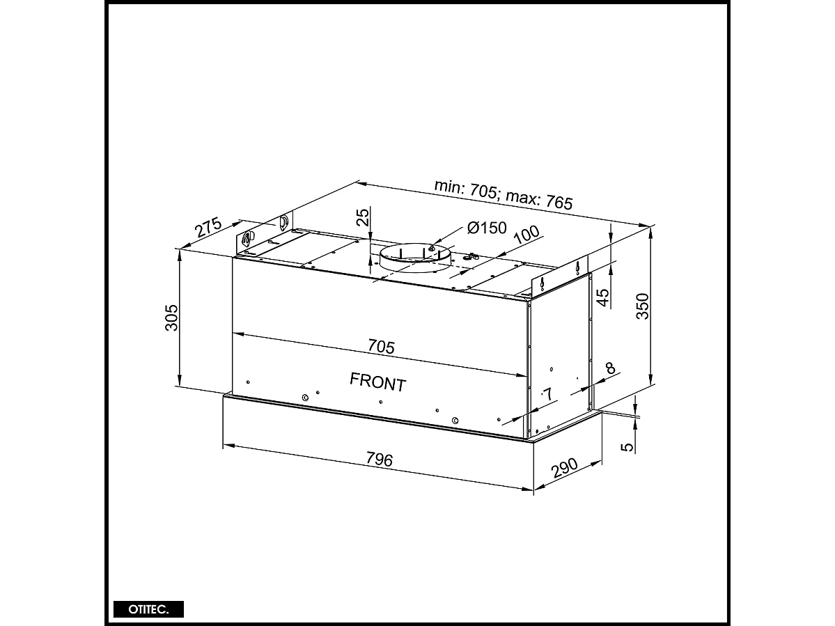 Hotte Casquette Aspirante Silencieuse - 80 cm - 510 m3/h - LOTEO - Blanc